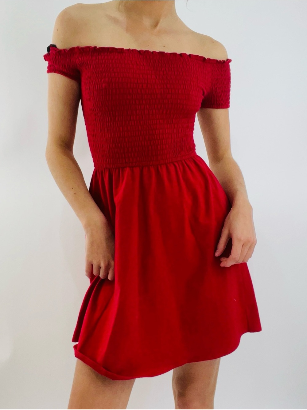 Hollister Shirred Off Shoulder Babydoll Red Mini Dress Y2K XS